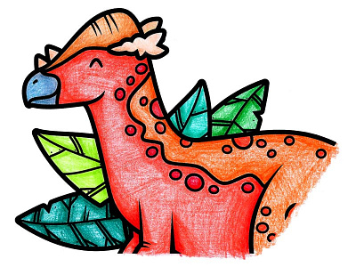 Patches crayola crayons dino dinosaur for kids hand colored illustration illustrator leaf leaves pachycephalosaurus vector