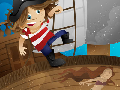 Stripes childrens book illustration inkpad mermaid pirate vector water waves