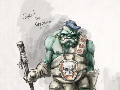 Grul the Groobian Chief character characterdesign conceptual fantasyart game gameart gamedev illustration indie indiedev orc sketch