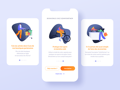 Sports cashback app - Tutorial blue illustration interface onboarding orange product design shape sport steps tutorial ui ux vector