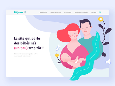 Premature baby website - Homepage with parallax illustration