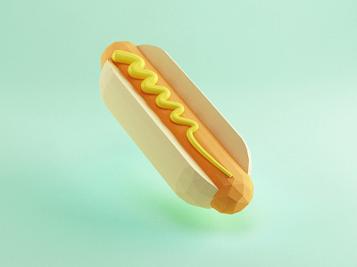Hot Doggy baseball food geoaday hot dog low poly mustard render vray