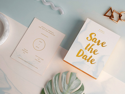 Save The Date 3d c4d card copper foil marble print vray wedding