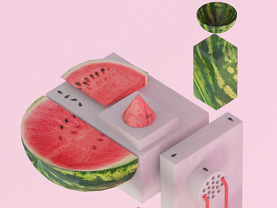Strange Fruit 3d c4d concrete melon render ueno vray watermelon wet yasly