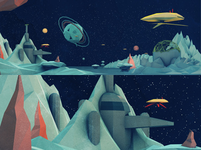 Spacescape 3d c4d cinema dystopia geo a day landscape low poly poly space