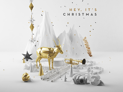 Hey It's Christmas Vol. 3 3d art cheer christmas cover download free gold holiday jamz music ornament reindeer scene snow still life type vray white