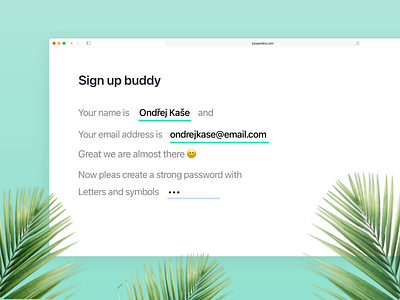 Sign up form 2020 design easy green minimalism palm product design sign up signup ui ux website