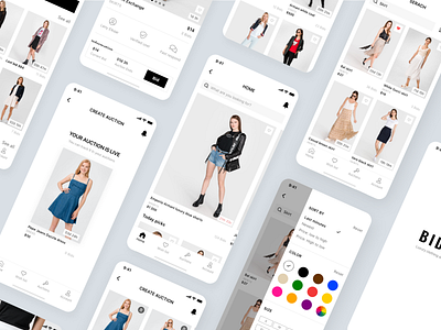 Bidie auction app beatiful app clothing clothing app design minimalism mobile app ui vinted