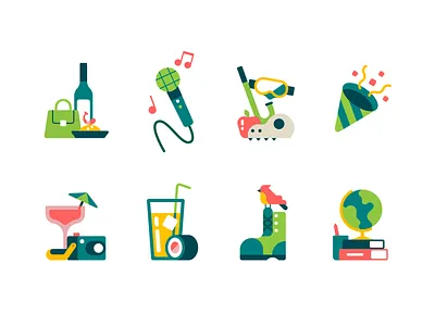 Types of Travelers – Icons bachelorette cocktail exploration family vacation foodie globe history icon set iconography icons landmarks nature outdoors party relaxation sushi tourist travel travel icons vacation