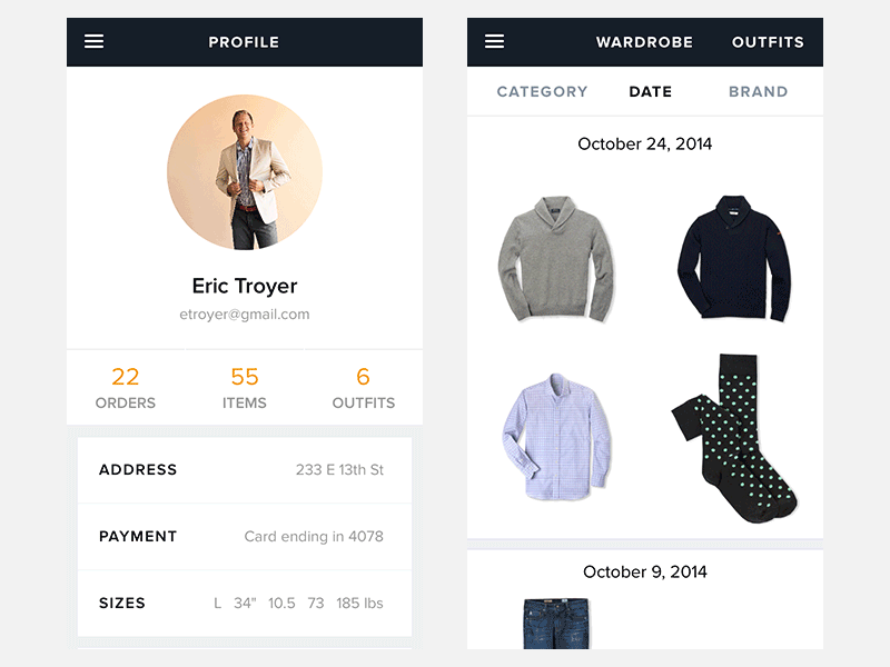 Profile Wardrobe Merge app apparel clothes clothing ios profile trunk club