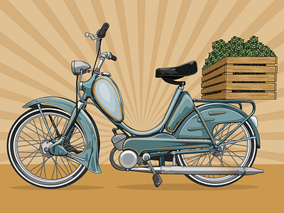 Retro Moped bike doodle drawing illustration illustrator moped motorcycle scooter