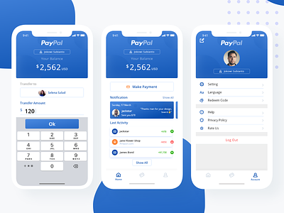 Paypal App Redesign blue design ios iphone design mobile design payment paypal transfer ui ui design ux ui