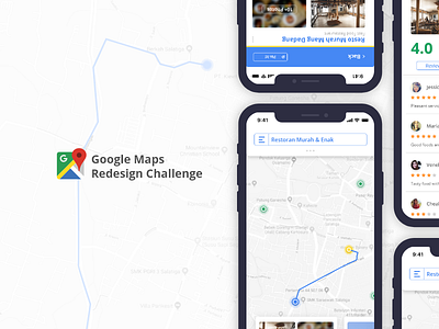 Google Maps Redesign Challenge app drive flow google maps restaurant street