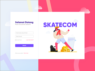 Skatecom character design flat hypebeast illustration purple skateboard ui ux vector
