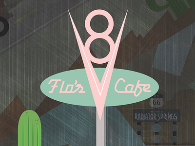 Flo's Cafe cars cars land illustration sign