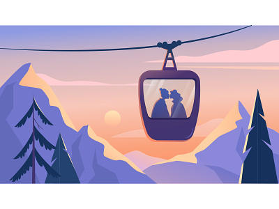 Couple 2d art illustration illustrator kiss landscape mountains vector