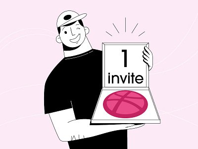Dribbble Invite 2d art character design deliver dribbble giveaway illustration invite invite giveaway invites pizza pizza box vector