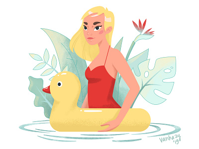 Pool 2d art character design duck girl illustration illustrator pool vector water