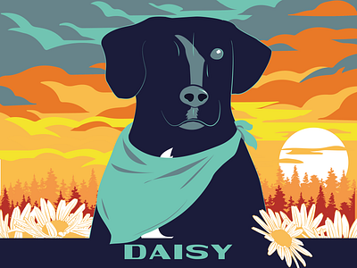 Daisy daisy dog dog portrait doggo fun illustration parks and rec play portrait poster sunset vector