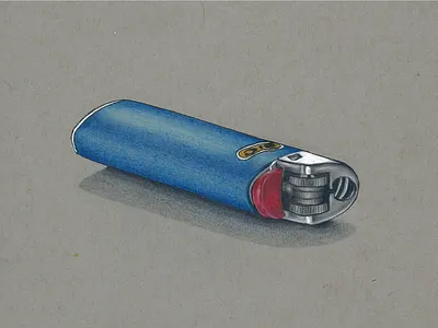 Flick your Bic artwork bic lighter blue branding colored pencil handmade hyperrealism hyperrealistic illustration lighter toned paper