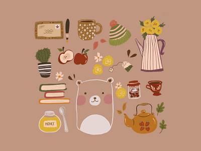 Things I like bear colour cute art design earthy flower food illustration minimal warm warm colors