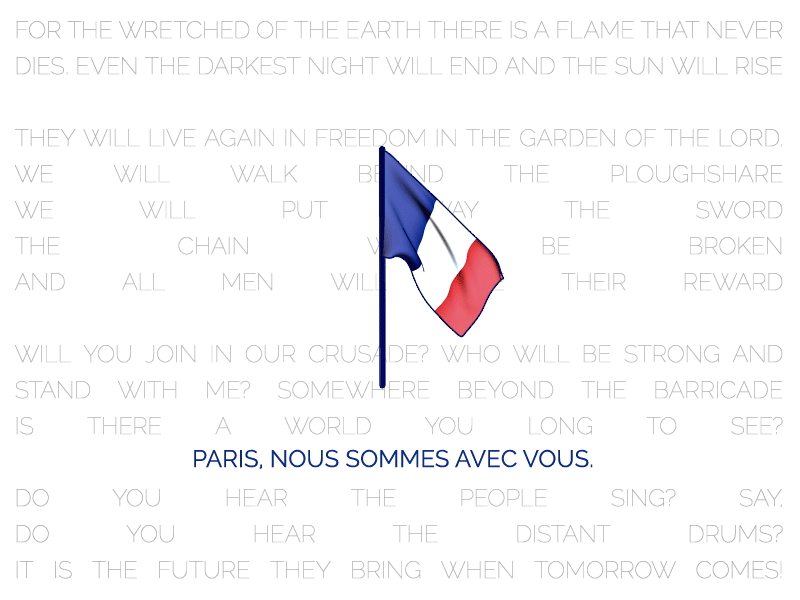 Paris, nous sommes avec vous. france gif les miserables paris pray for paris prayers for paris prayersforparis prayforparis