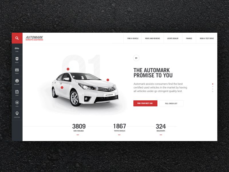 Onboarding Page Walkthrough automotive design gif interaction landing page onboarding psd ui used cars ux web design