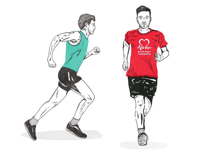Runners run runner charity marathon beard heart colour illustration portrait legs