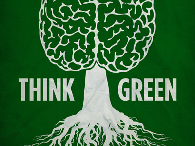Think Green brain earth eco environmental green paper roots texture think tree typography wood