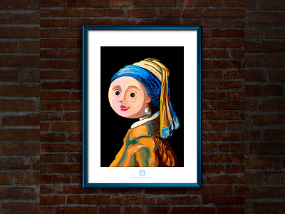 The small girl with a pearl earring - Framed artrage baroque childrens book childrens illustration digital arts digital painting earring framed girl illustration mockup pearl portrait small painting