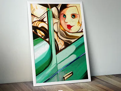 The Small Tamara De Lempicka - Poster afiche art deco art nouveau artrage cartel children book illustration childrens illustration digital art digital illustration digital painting exposition gallery green eyes illustration poster self portrait small painting tamara de lempicka