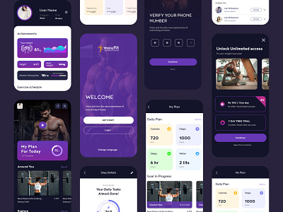 Fitness App app design fitness fitness app graphic design health mobile app modern typography ui ui ux ux weightlifting