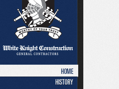 White Knight Construction blue logo navigation sidebar