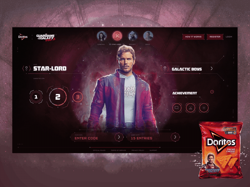 Doritos x Guardians of the Galaxy Website doritos galaxy guardians interaction interaction design motion design movie screen record smooth ui ui animation website