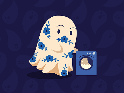 Poor little ghost, forgot to do laundry on time.. floral ghost laundry washing machine