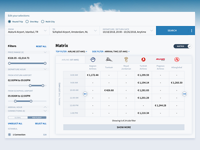 Matrix for Airline Search Results Page