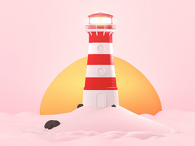 Lighthouse Keeper's Oath 3d cinema 4d horizon island lighthouse nature pink render sea sun waves