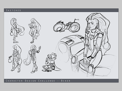 Biker sketches - CdC bike biker character drawing girl illustration lineart scifi sketch teen teenager