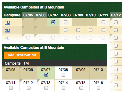 Alternate Table Layouts - Desktop/Tablet vs Mobile alternate table layouts campground reservation system responsive design web application