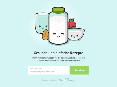 Niedliche Rezepte Landing Page almond bowl breakfast cute cute recipes face food happy newsletter sign up strawberry water