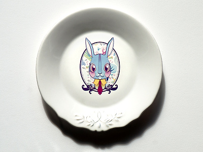 One Bunny In Dish dish draw pattern design.