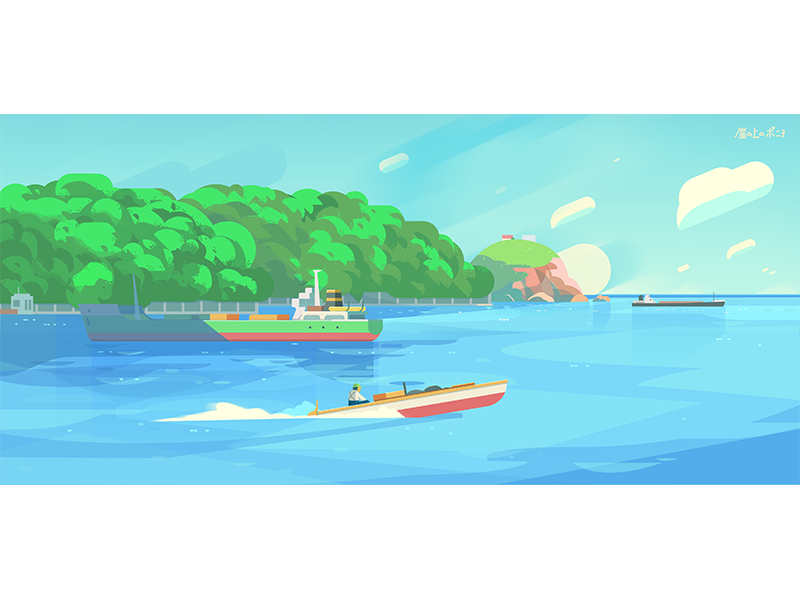 Tribute to Ponyo island ship animation environment sea japan ponyo cover ghibli illustration