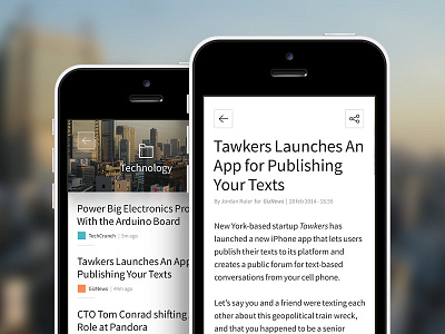 Category View and Opened News app feed feed reader ios iphone news smartphone typo ui