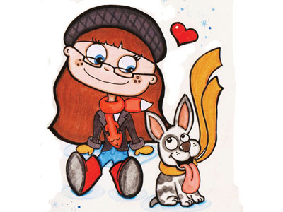 Girl and dog cartoon colouredpencils cute drawing