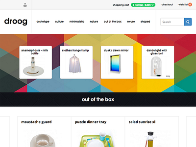 Droog Design colorful design experience flat light minimal playful products project re design shop web