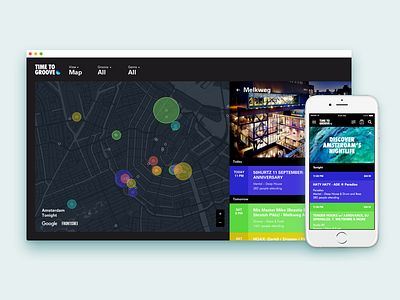 Time To Groove amsterdam app clean dutch filter map minimal mobile ui ux website