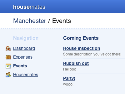 Housemates / Events app application events fatcow housemat es housemates web app