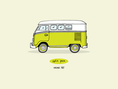 Split Pea Bus - '72 1972 bus drawing green illustration simple vw