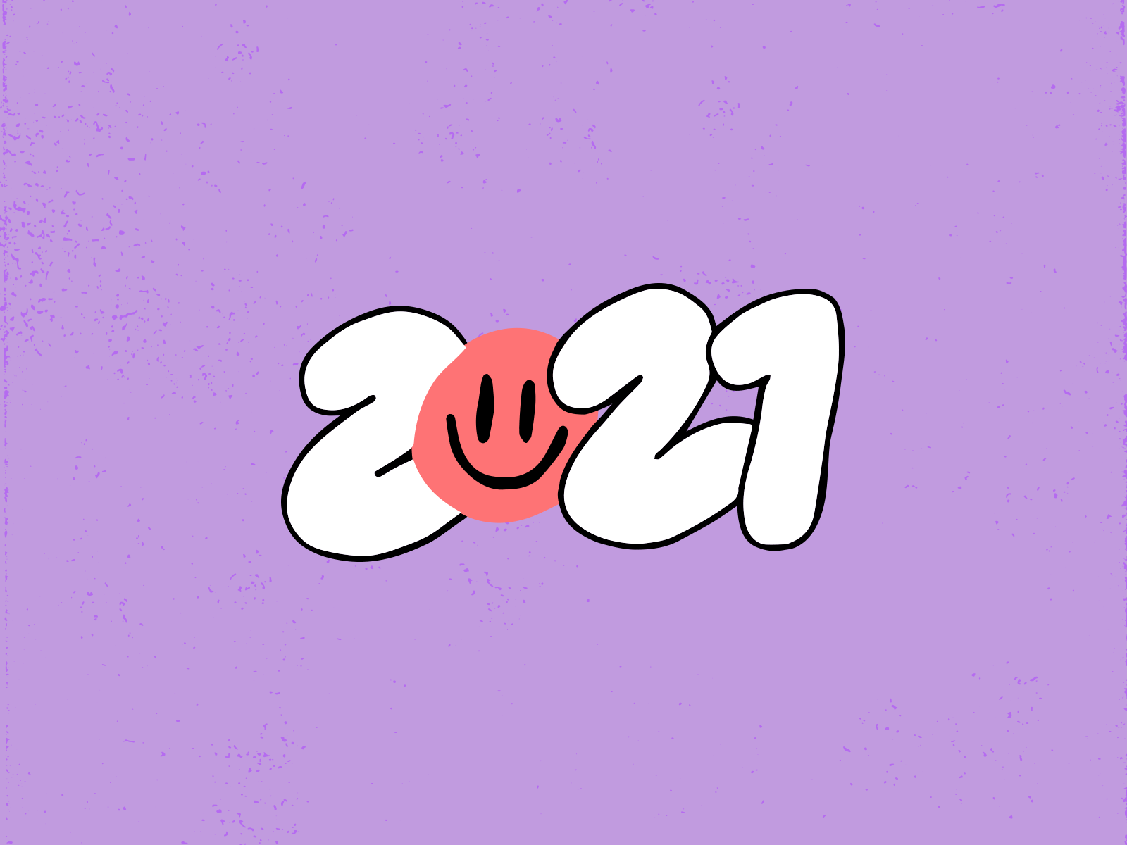 2021 2021 face illustration letters lines pink purple rough smiley texture vector wiggle year