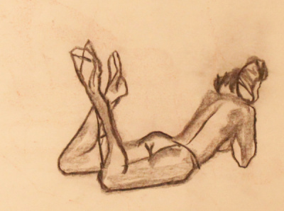 Laying charcoal life nude sketch